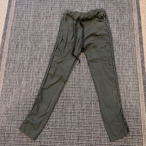 Women's Olive Green Crinkle Drawstring Side-Strip Joggers